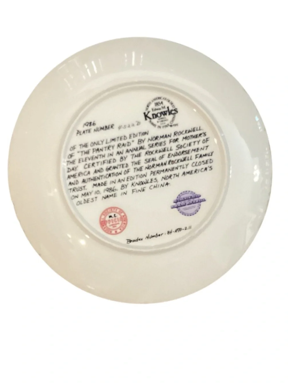 Knowles 1986 Norman Rockwell Pantry Raid Collector Plate w/Box & Certificate